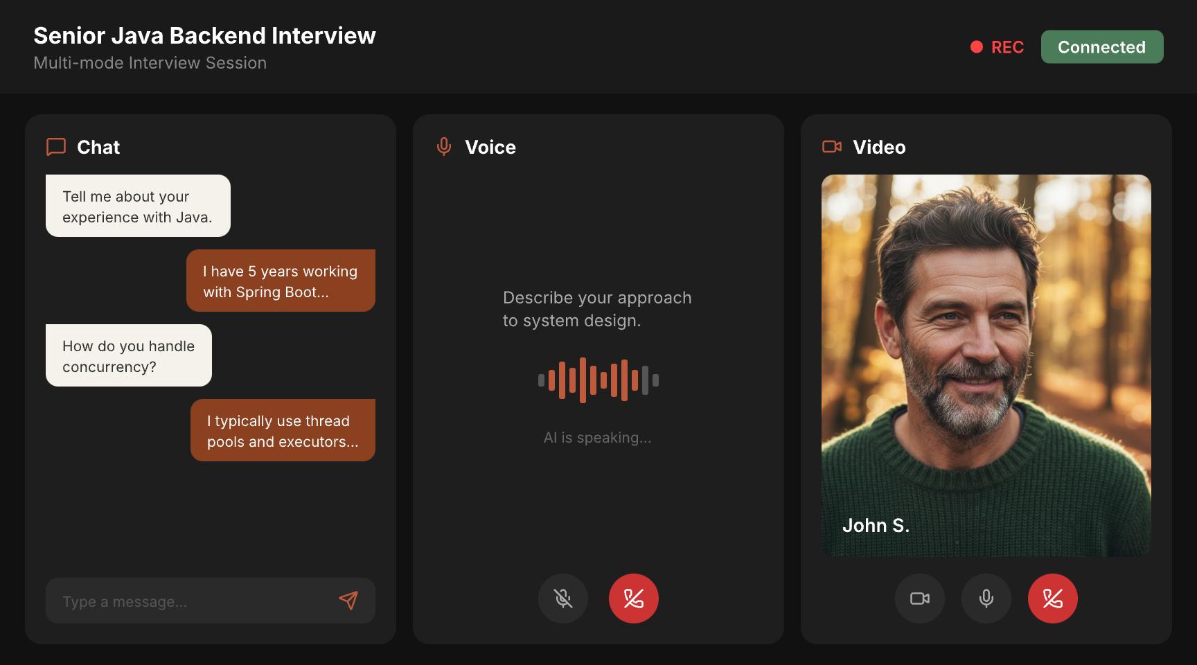 Delve multi-mode interviews — Chat, Voice, and Video channels